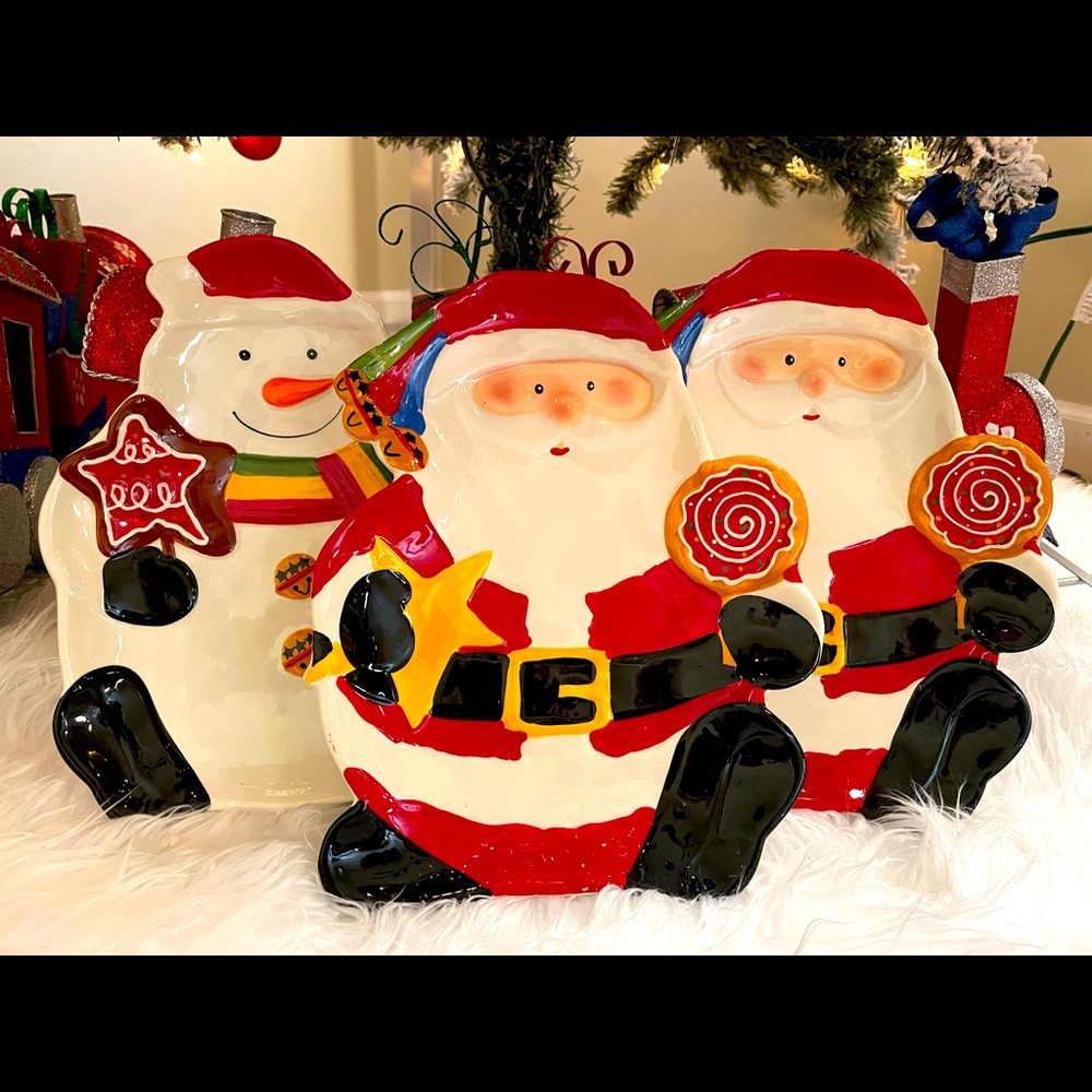 ☃️🎅🏼3-Hand Painted Ceramic Christmas Candy Dishes☃️🎅🏼